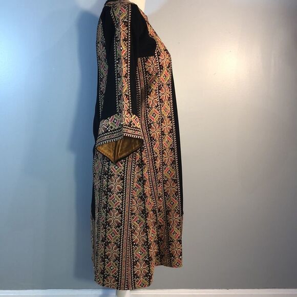 Black Jersey Dress Color Cross Multi Color Stitched Embroidered Unique  Dress M - Picture 3 of 13